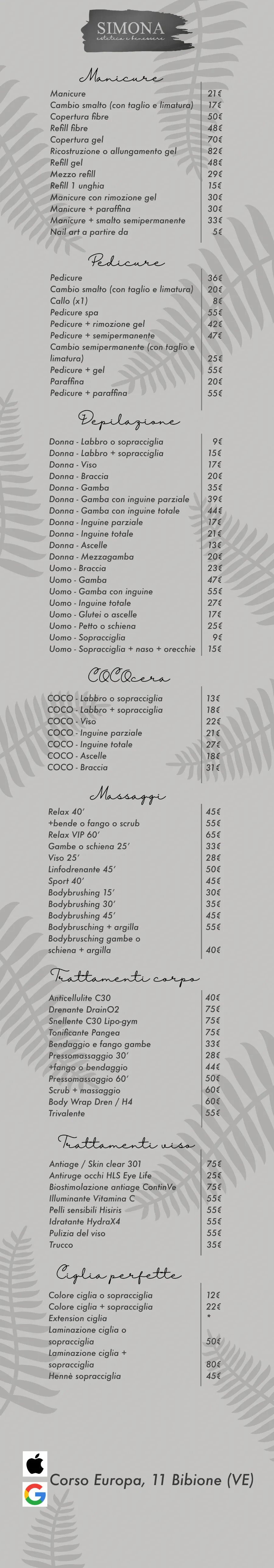 Listino online : Listino Centro Estetico Simona Bibione Centro Estetico Simona San Michele al Tagliamento